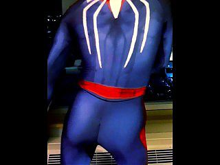 spiderman jerk off and cum in ps4 replica suit